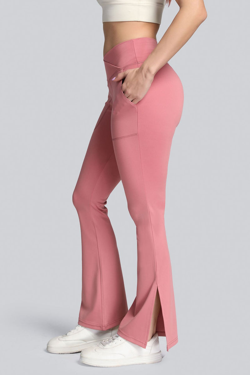 High Waisted Crossover Flare Leggings With Pockets For Women Zioccie