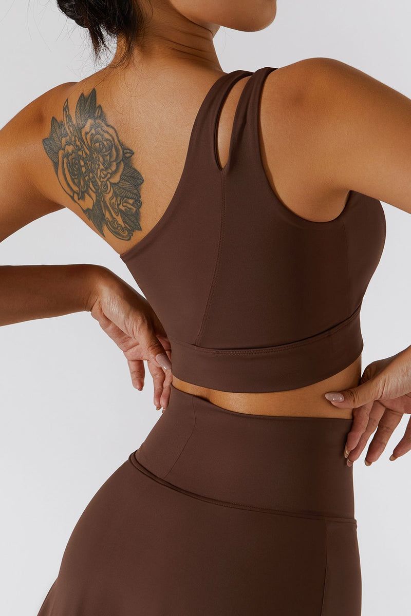Asymmetric Sports Bra in Jet Black | Bo+Tee