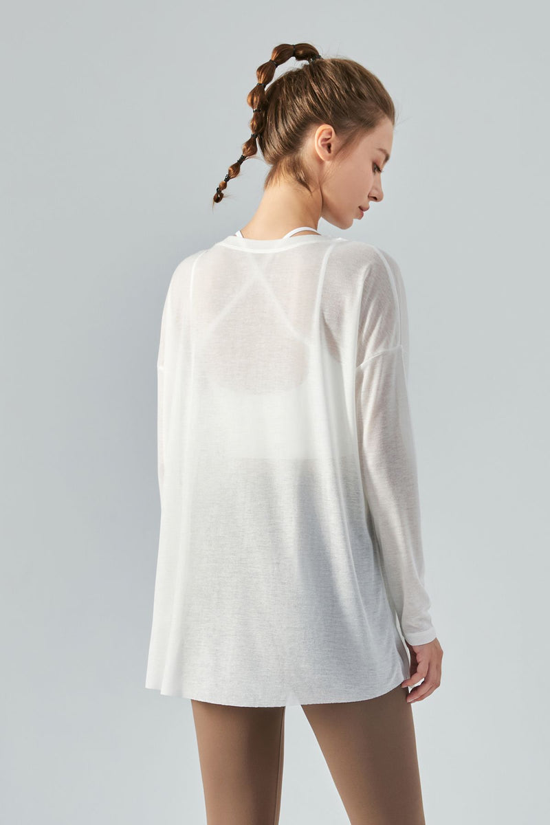 Sheer Mesh Long Sleeve Asymmetrical Hem Blouse Tops for