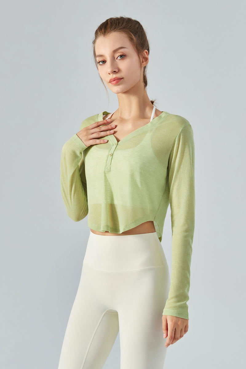 sheer-mesh-v-neck-half-zipper-