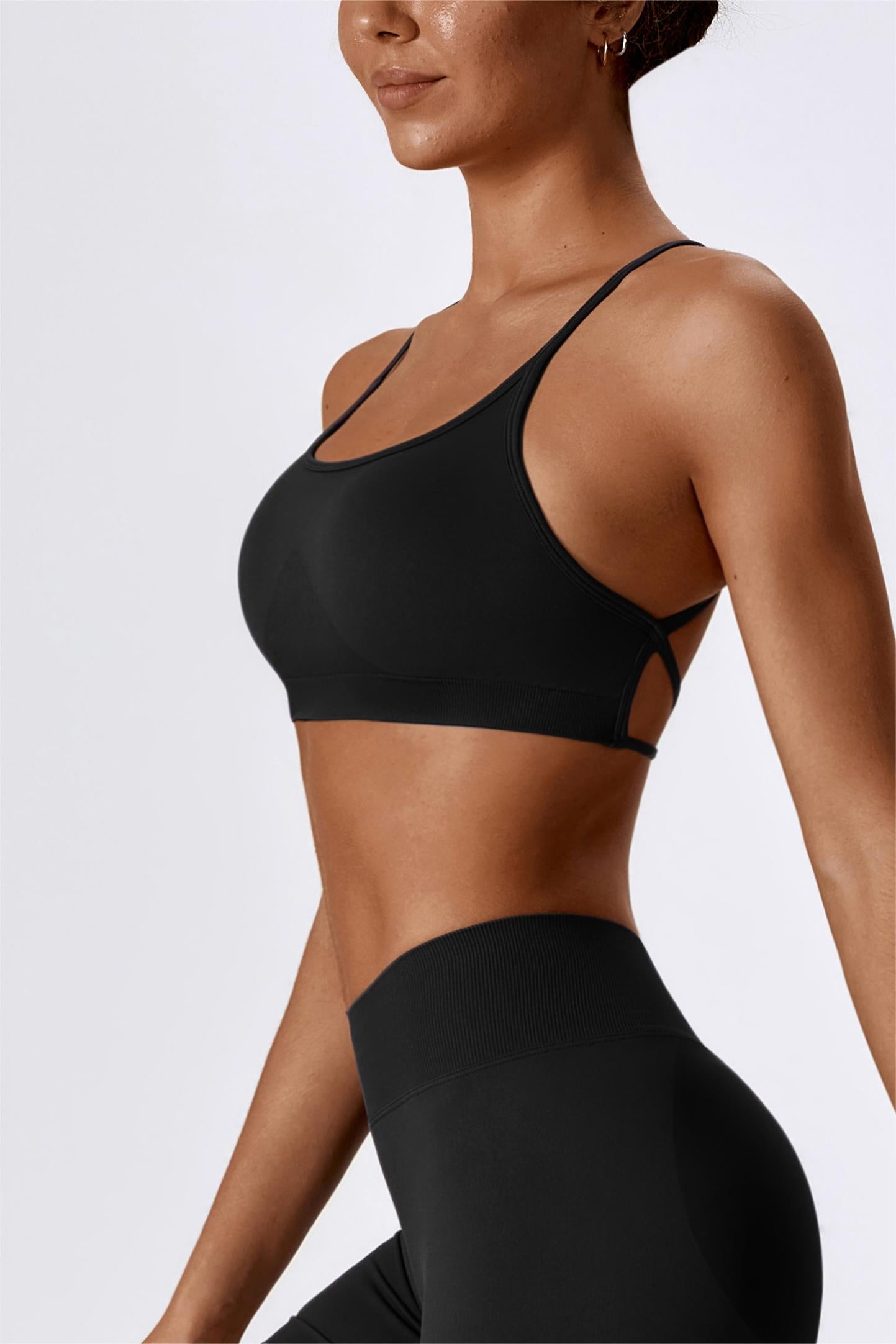 Buy Onzie women solid strappy back unpadded sports bra black Online