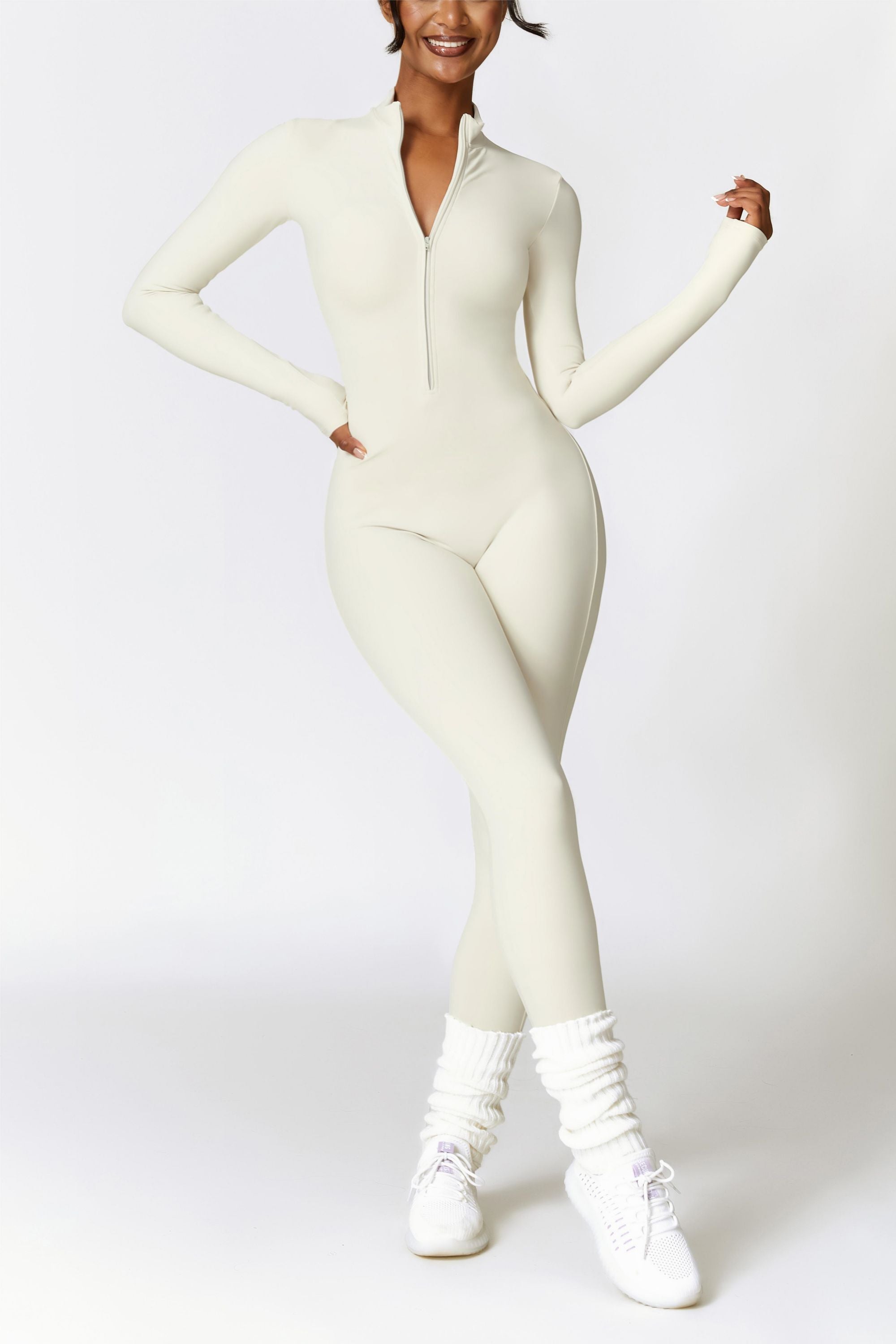 Fleece-Lined Long Sleeve Half-Zip Active Jumpsuit – Zioccie