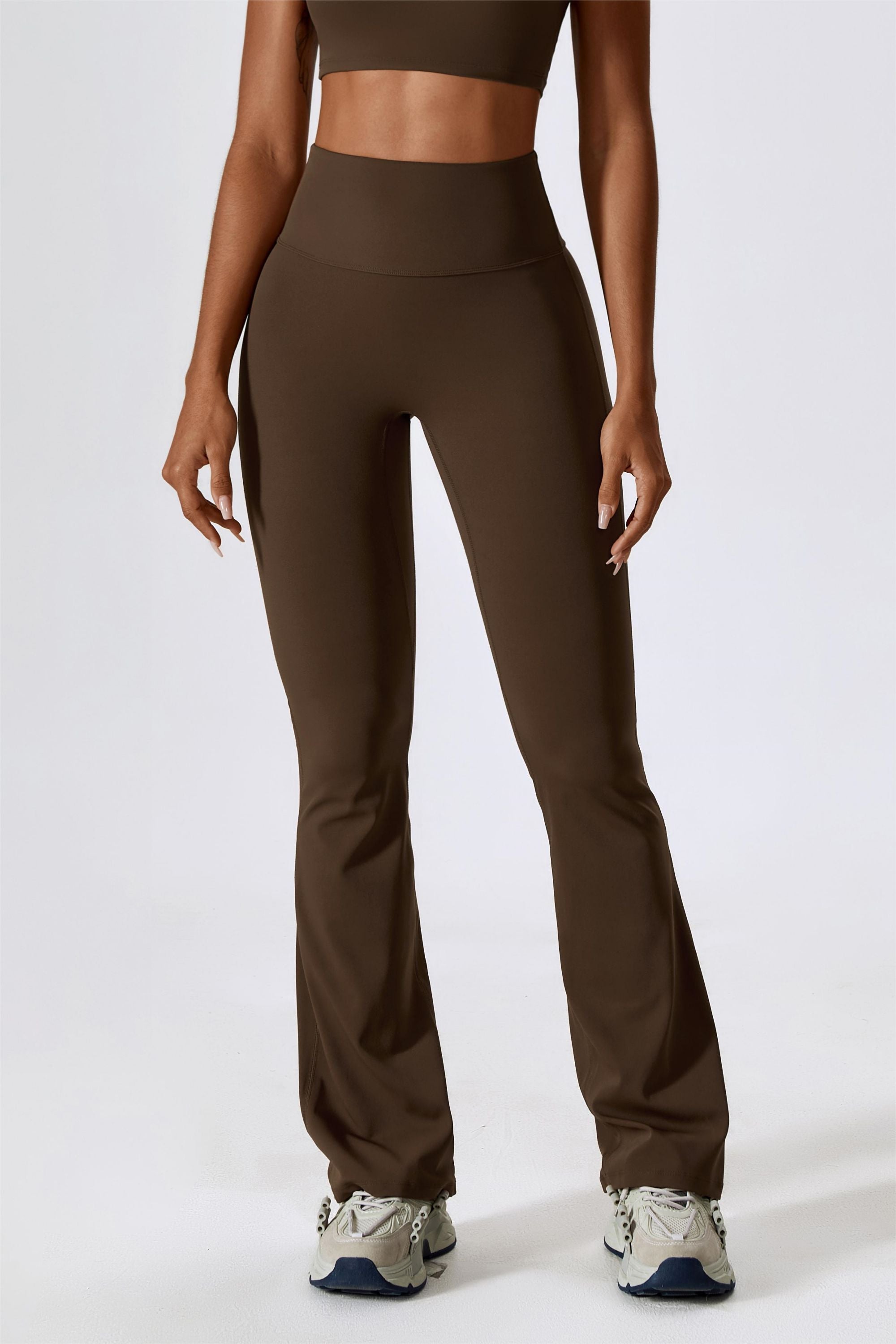 I AM BEAUTIFUL ACTIVE SCRUCH FLARE LEGGINGS- BROWN – Nirie Collection