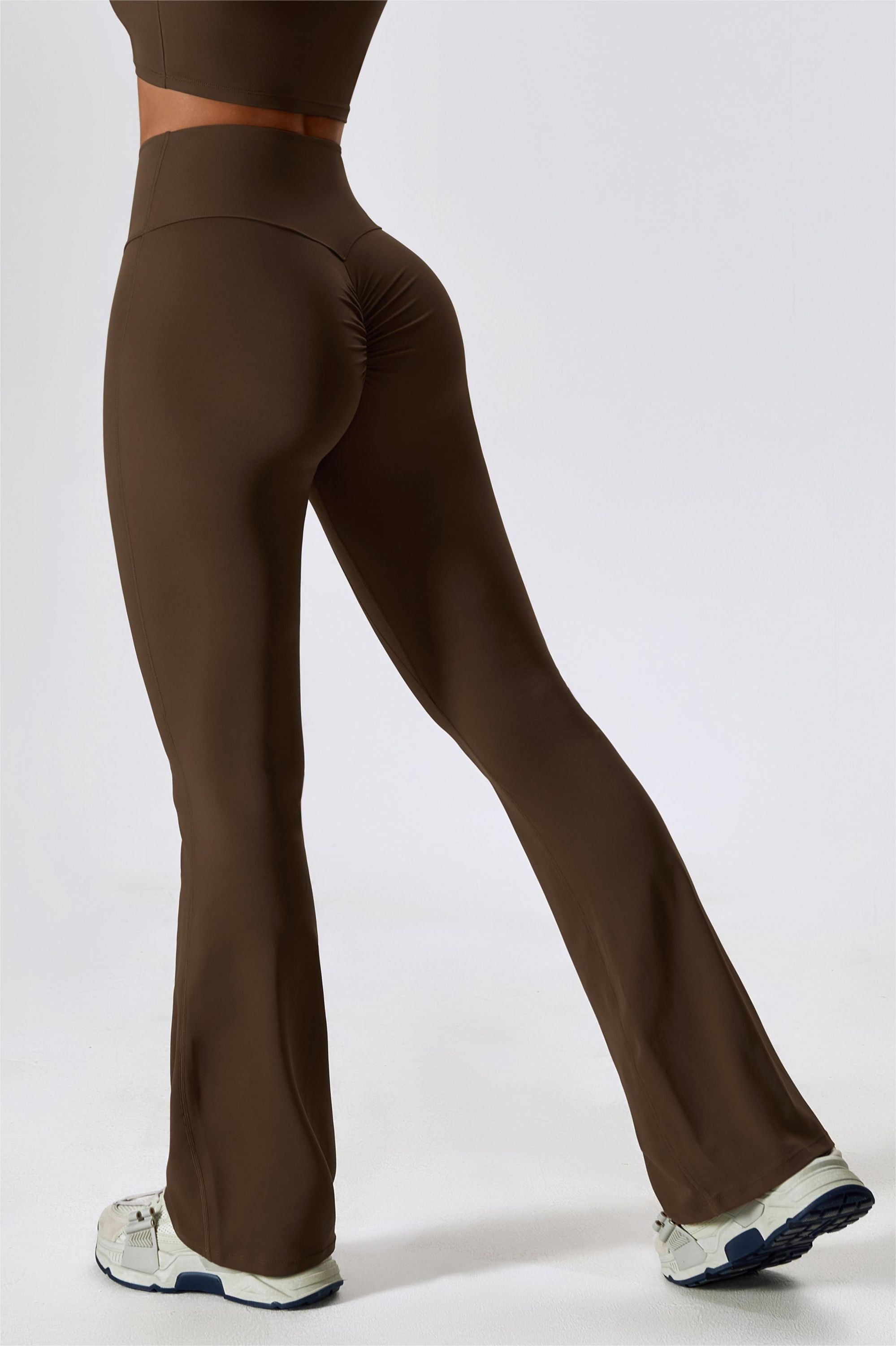 I AM BEAUTIFUL ACTIVE SCRUCH FLARE LEGGINGS- BROWN – Nirie Collection