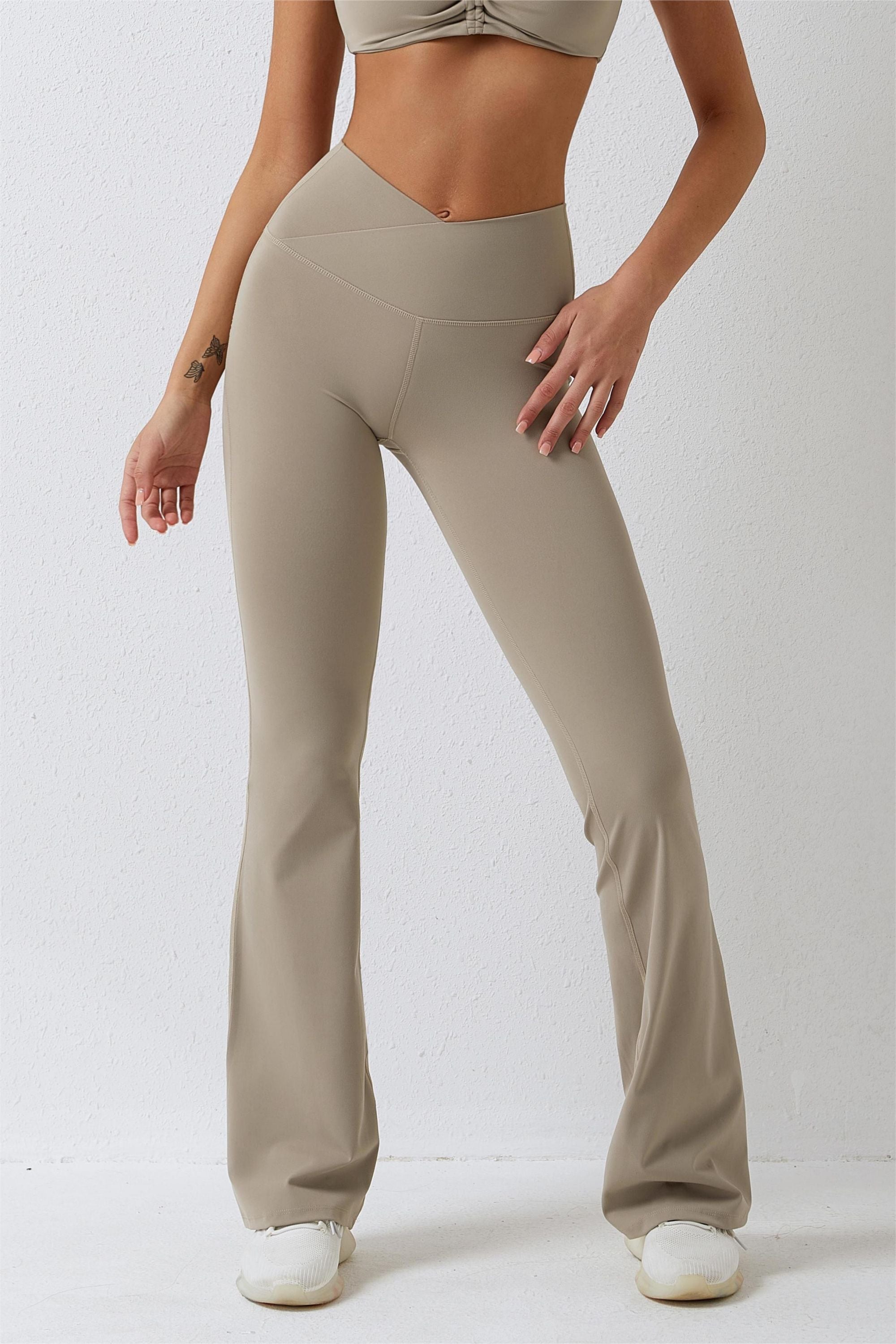 Eytino Womens Plus Size Flare Leggings High Waist Crossover Lounge Bell  Bottom Pants Trousers,1X Beige at  Women's Clothing store