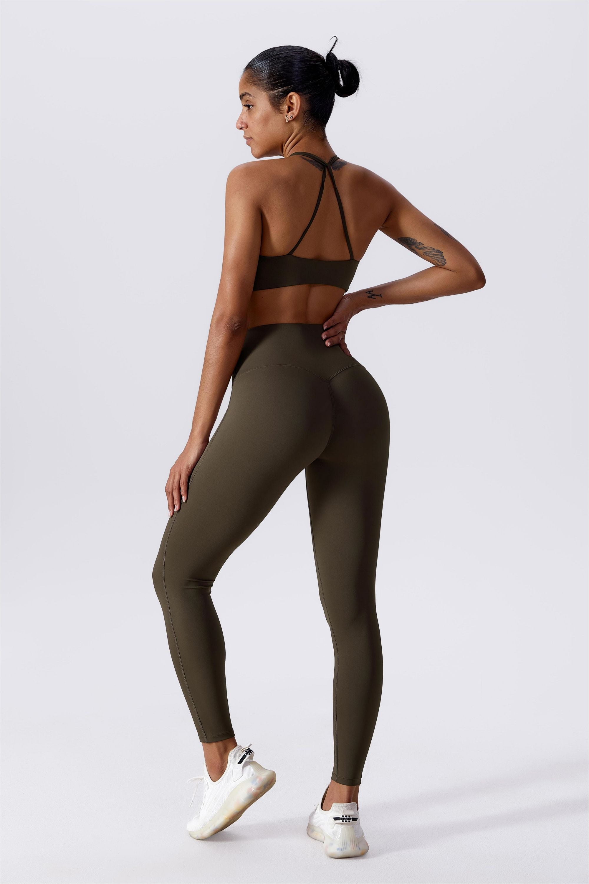 Be Fit Nude with Laser Cut Front Scrunch Butt Leggings and Bra Top Set