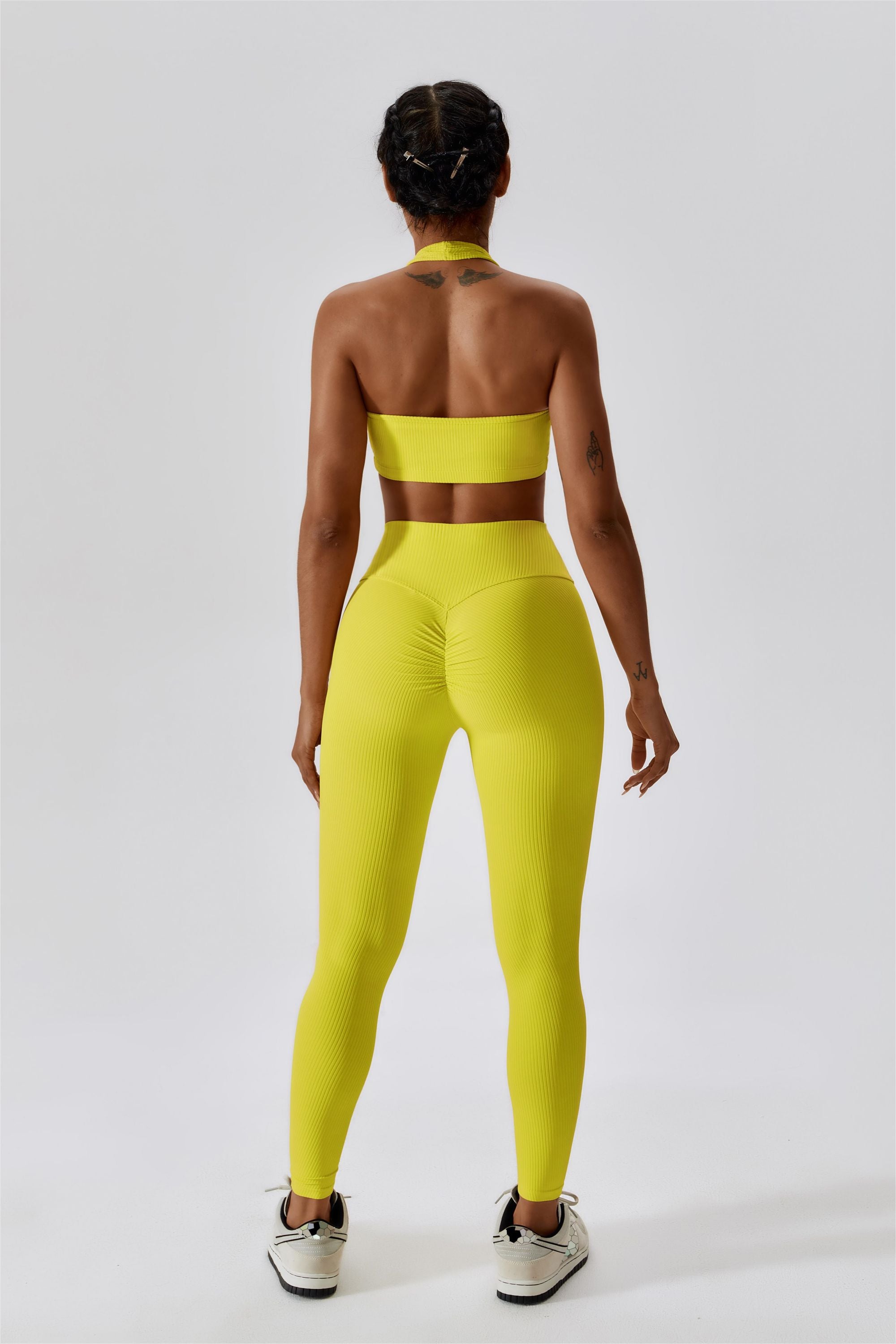 Yellow Seamless Yoga Suit With Scrunch Butt Yellow Leggings And