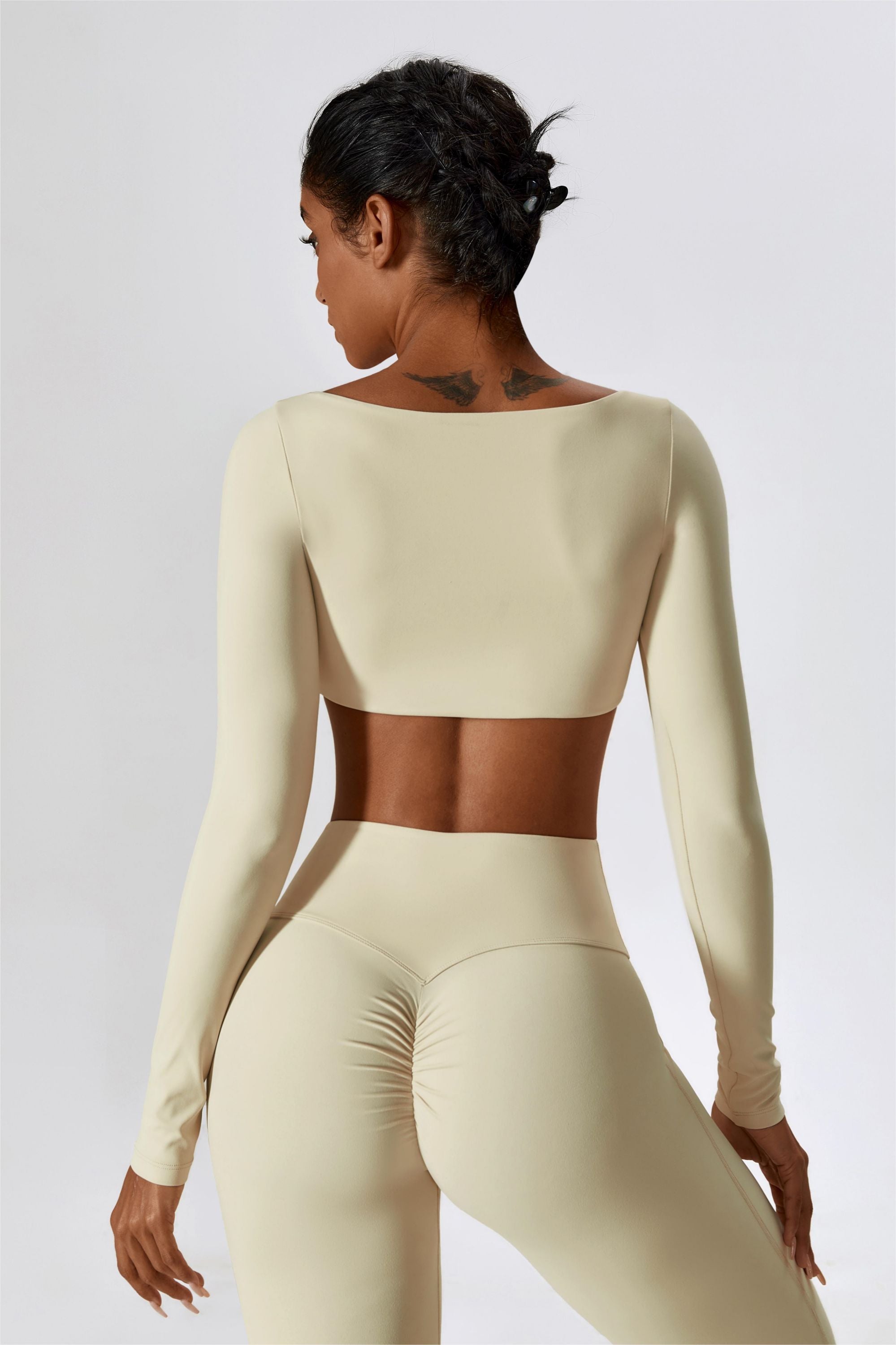 Women's Built In Bra Long Sleeve Crop Top Buttery Soft Cutout