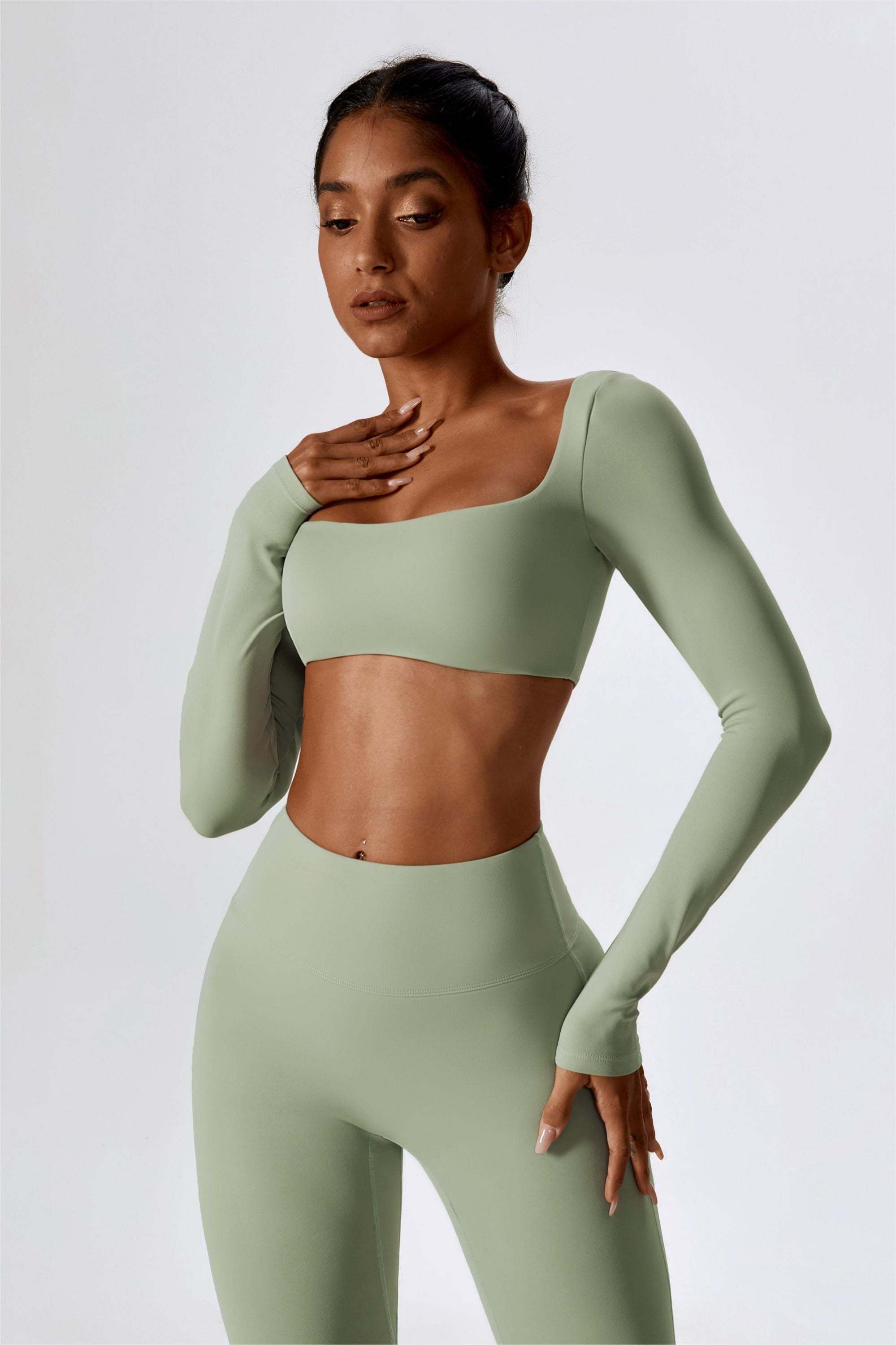 Built In Bra Cropped T-shirt - Green / S