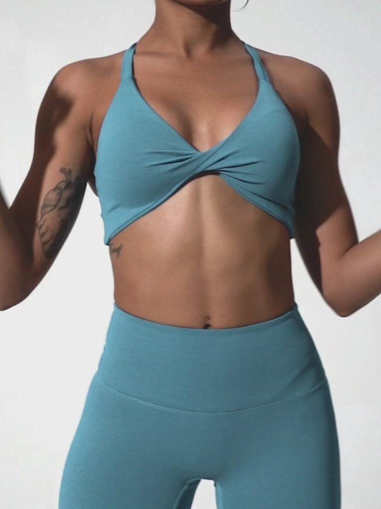 Lola Blue Missy Sport Ruched Front Strappy Gym Crop Top