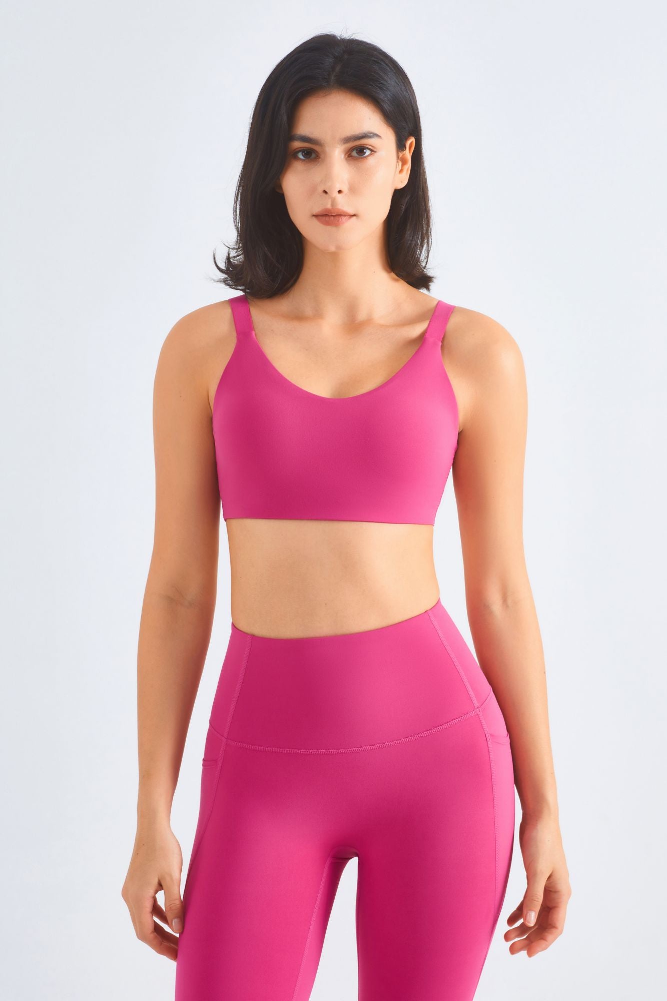 Workout Set for Womanleggings and Sport Bra Bright Pink 