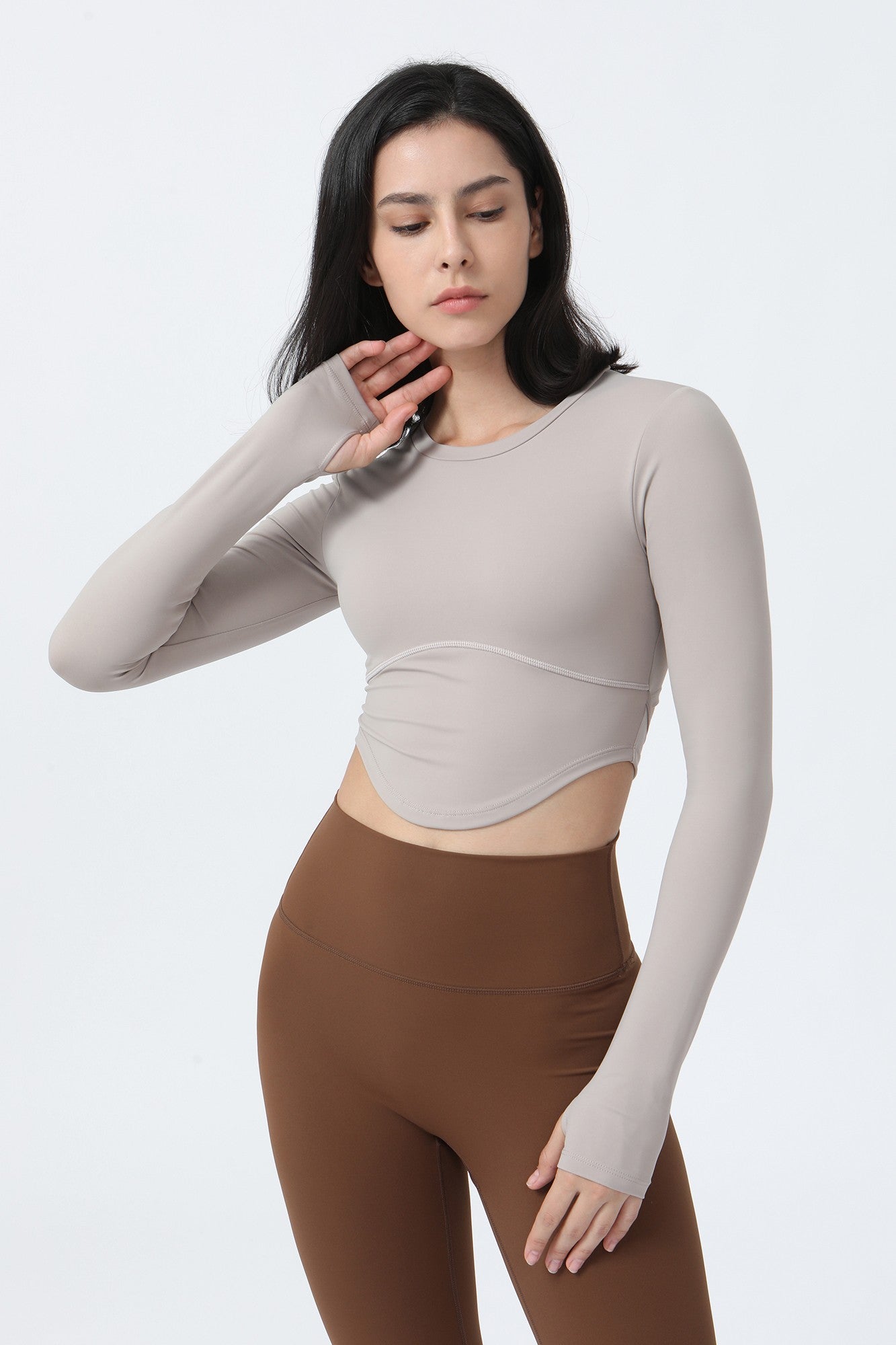 Built-in Bra Crop Shirt Long Sleeve with Thumbholes For Women – Zioccie