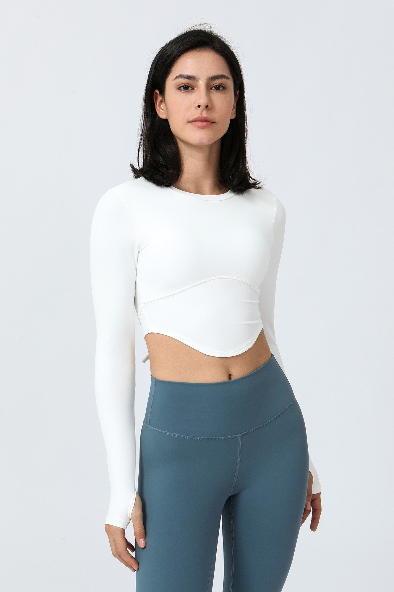 Built-in Bra Crop Shirt Long Sleeve with Thumbholes For Women