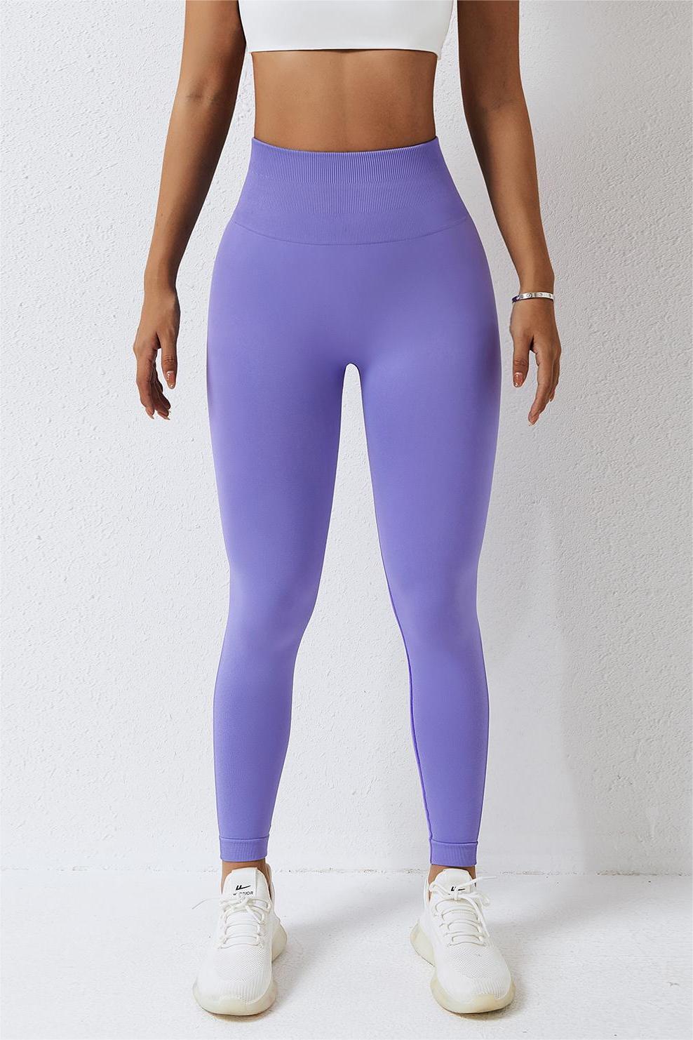 Ribbed High Waisted Seamless Scrunch Bum Leggings in Lavender with