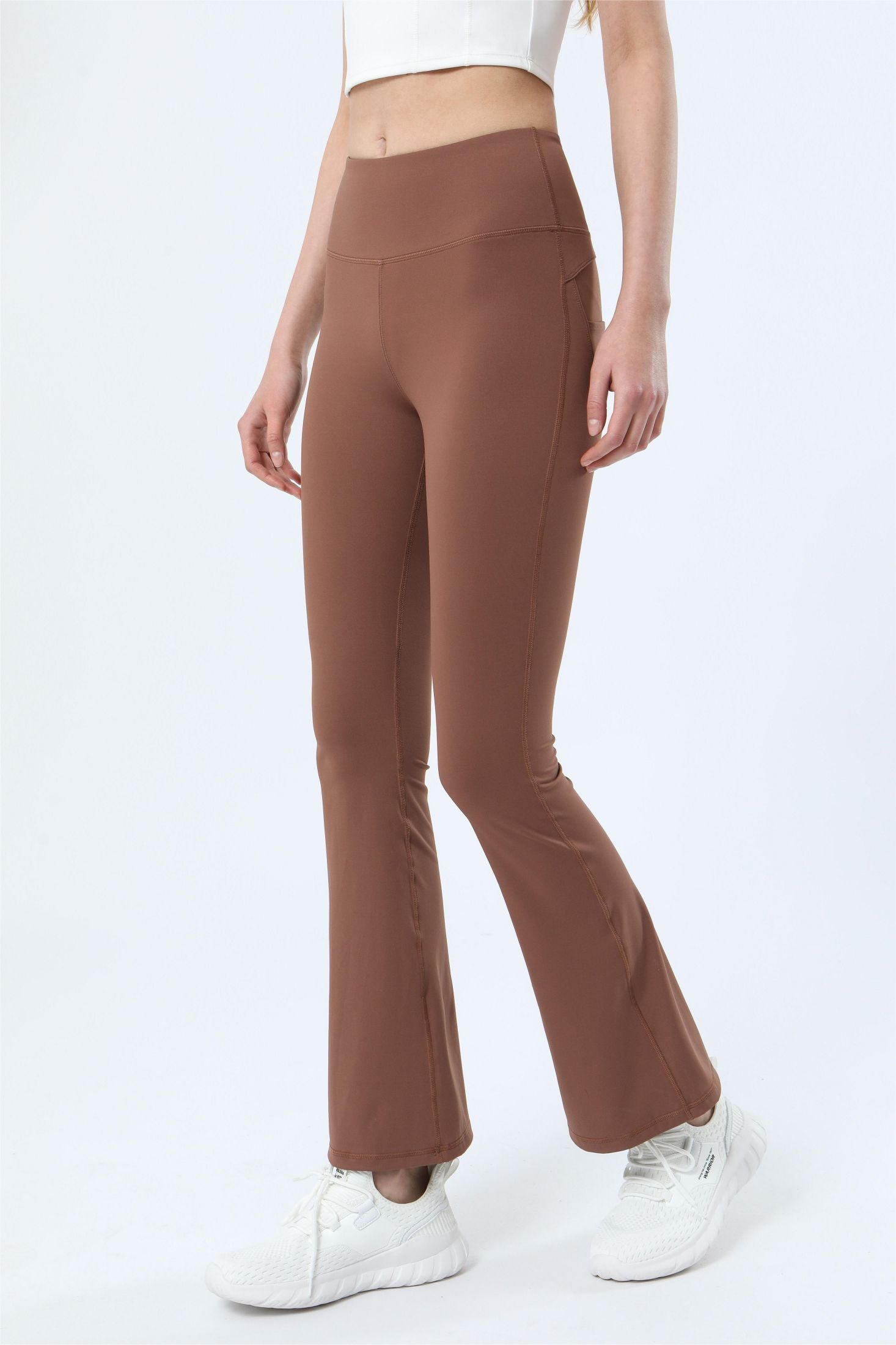 Long Flare Leggings for Women Tall Brown Ladies Solid Color High Waist Slim  Casual Pants Elastic Wide Leg Pant Women at  Women's Clothing store