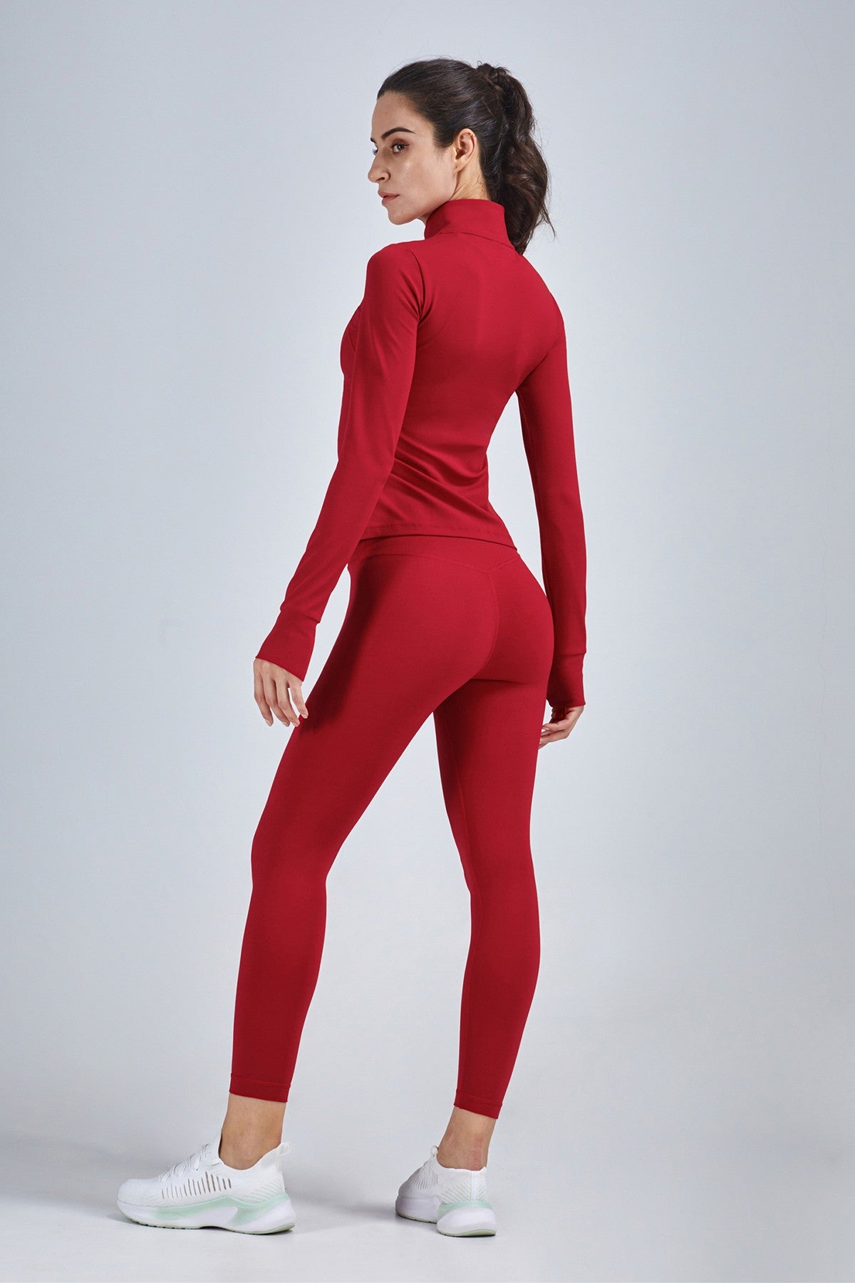 Red Fitted Track Jacket & Leggings Set Activewear for Women – Zioccie