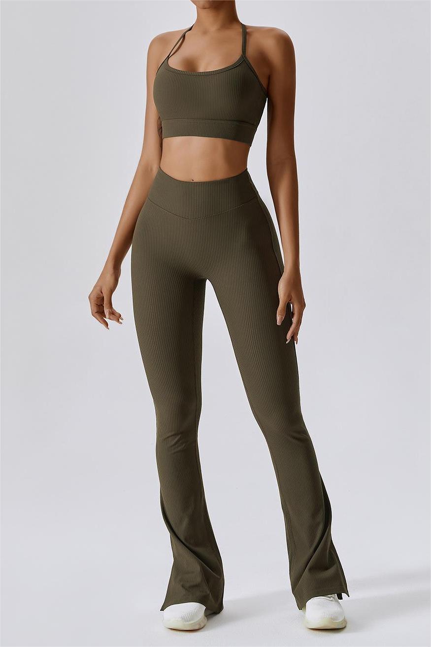 RACERBACK BRA TOP, Sports Bra, Bustier, Yoga Top - with Brass Rivets and  Cut-Out Triangles - olive green