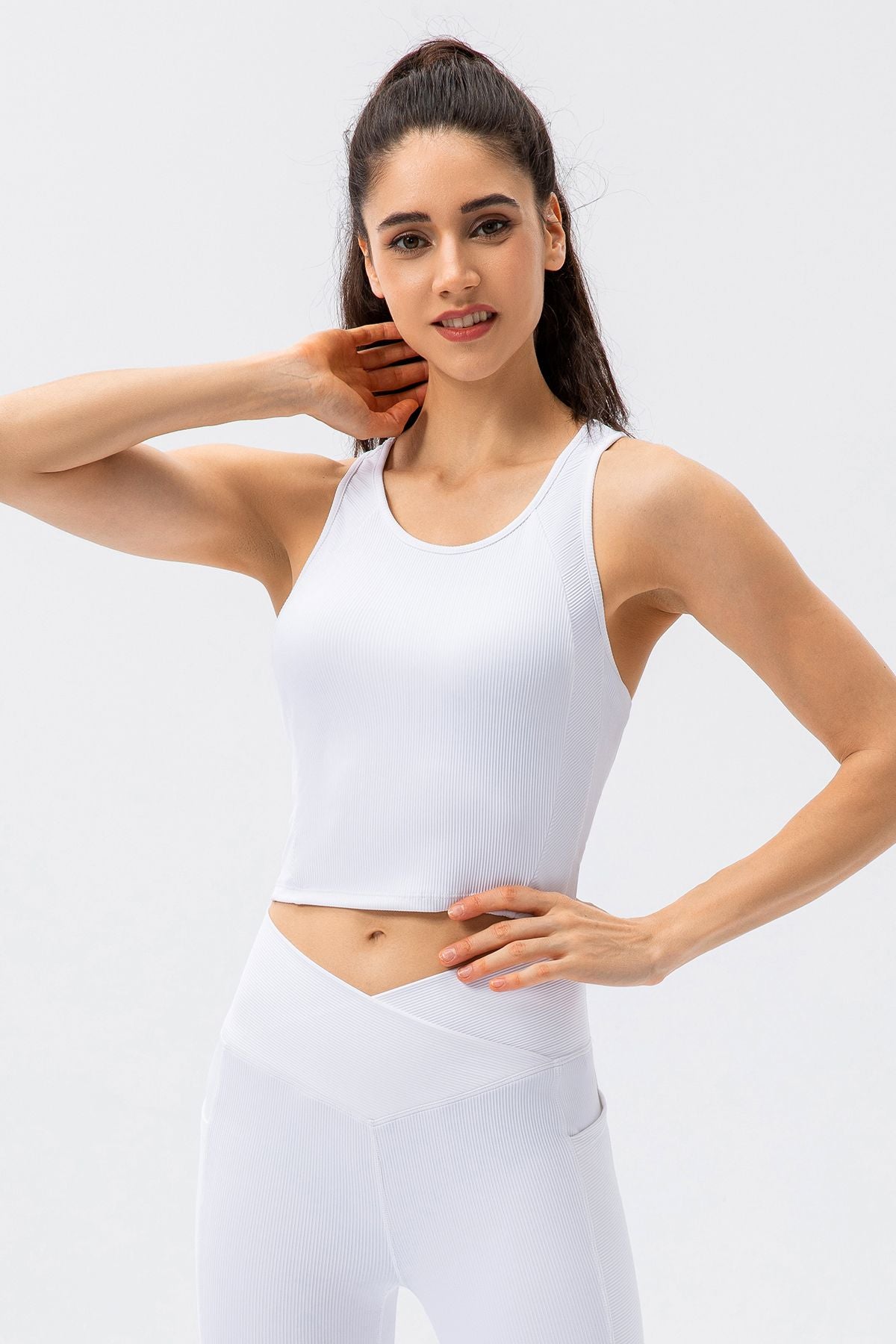Womens Sports Bra Top Ribbed Tank White Crop Top Size Small No Tag