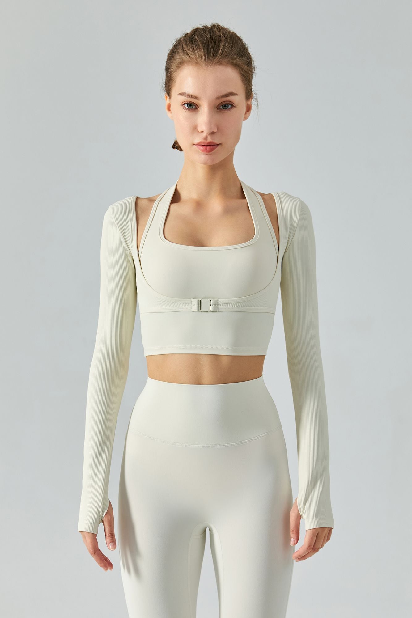 Contrast Edge Sports Bra and Leggings Women Two Piece Activewear Sets, Cream / XL Contrast Edge Sports Bra and Leggings Women Two Piece Activewear Sets, Cream / XL