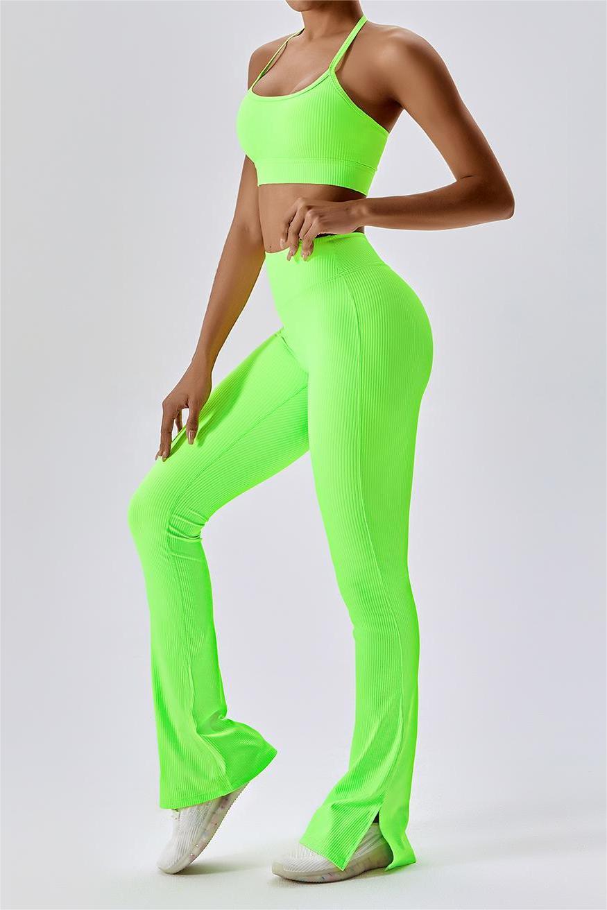COLLUSION velvet flared leggings in neon yellow (Part of a set)