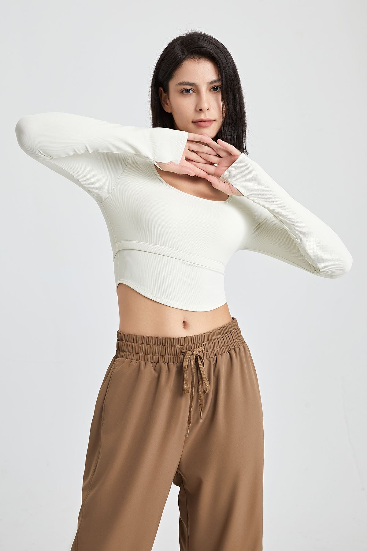 Built-in Bra Crop Shirt Long Sleeve with Thumbholes For Women – Zioccie