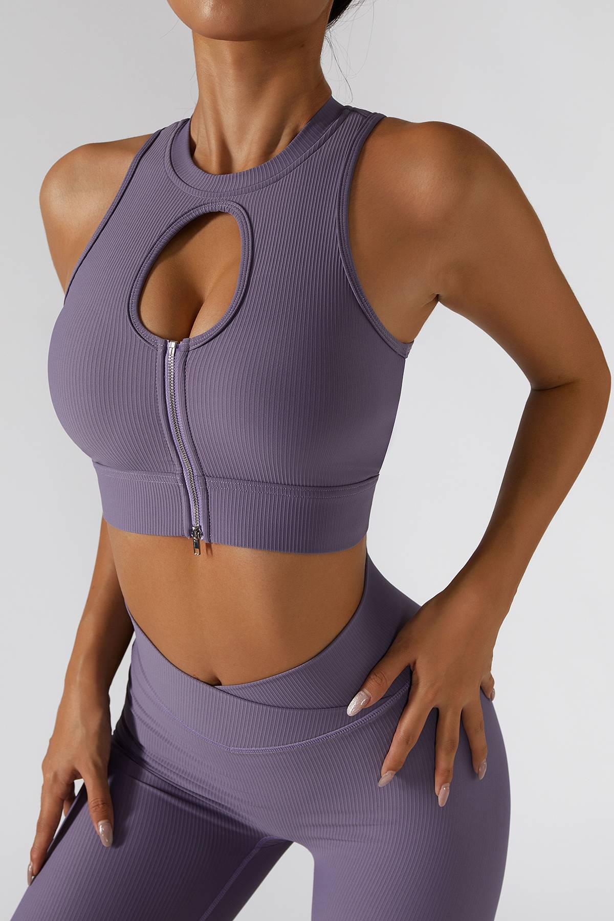Ribbed Keyhole Zip Sports Bra - Sleeveless Tank Tops with Built in Bra –  Zioccie