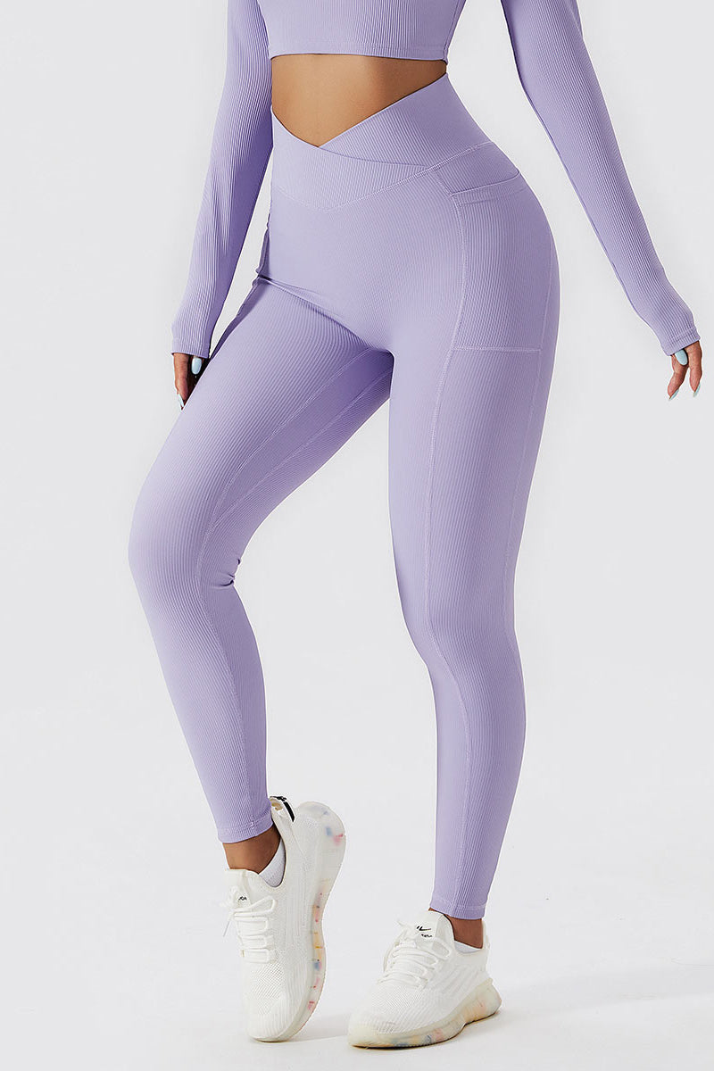 $75 Onzie Women's Purple High Rise V-Waist Ribbed Leggings Pants Size XS/S