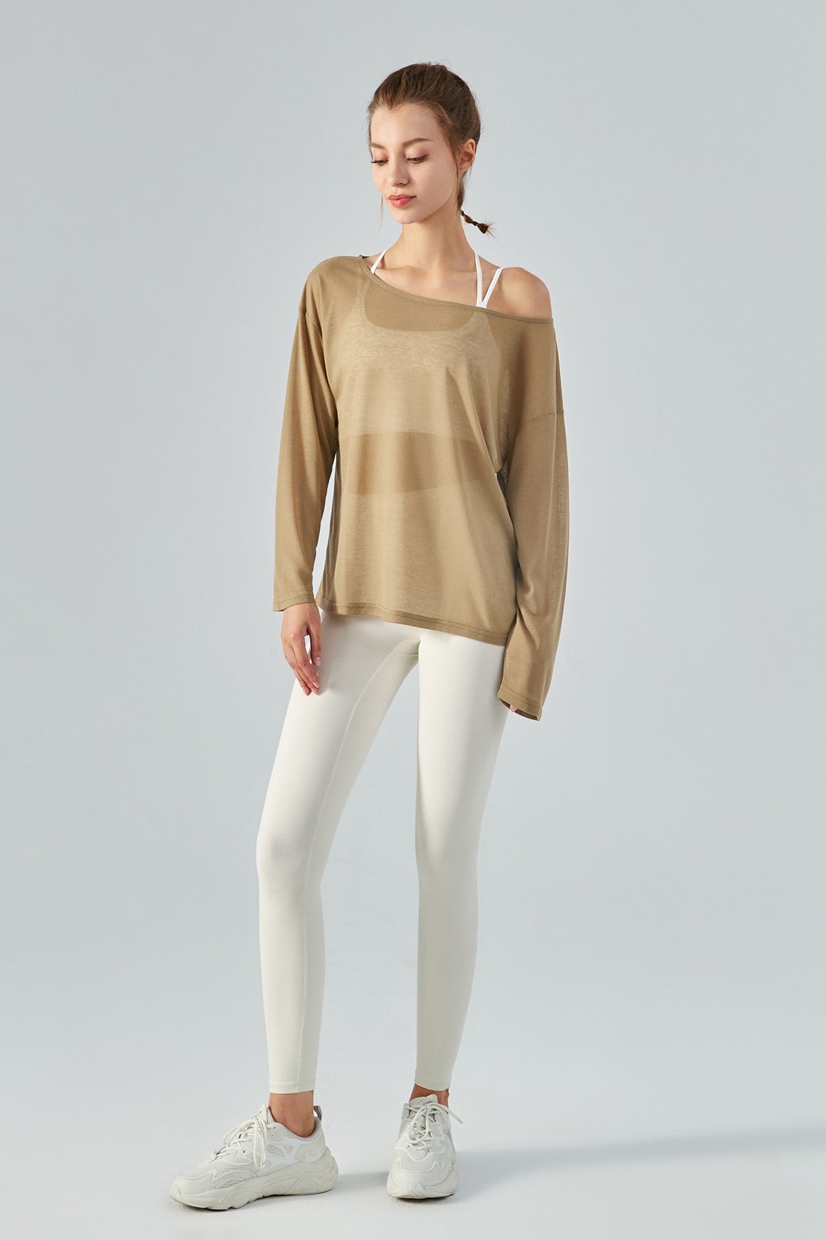 Long Sleeve Sheer Mesh Yoke Mock Neck Top Women's Comfort T-Shirt :  : Clothing, Shoes & Accessories