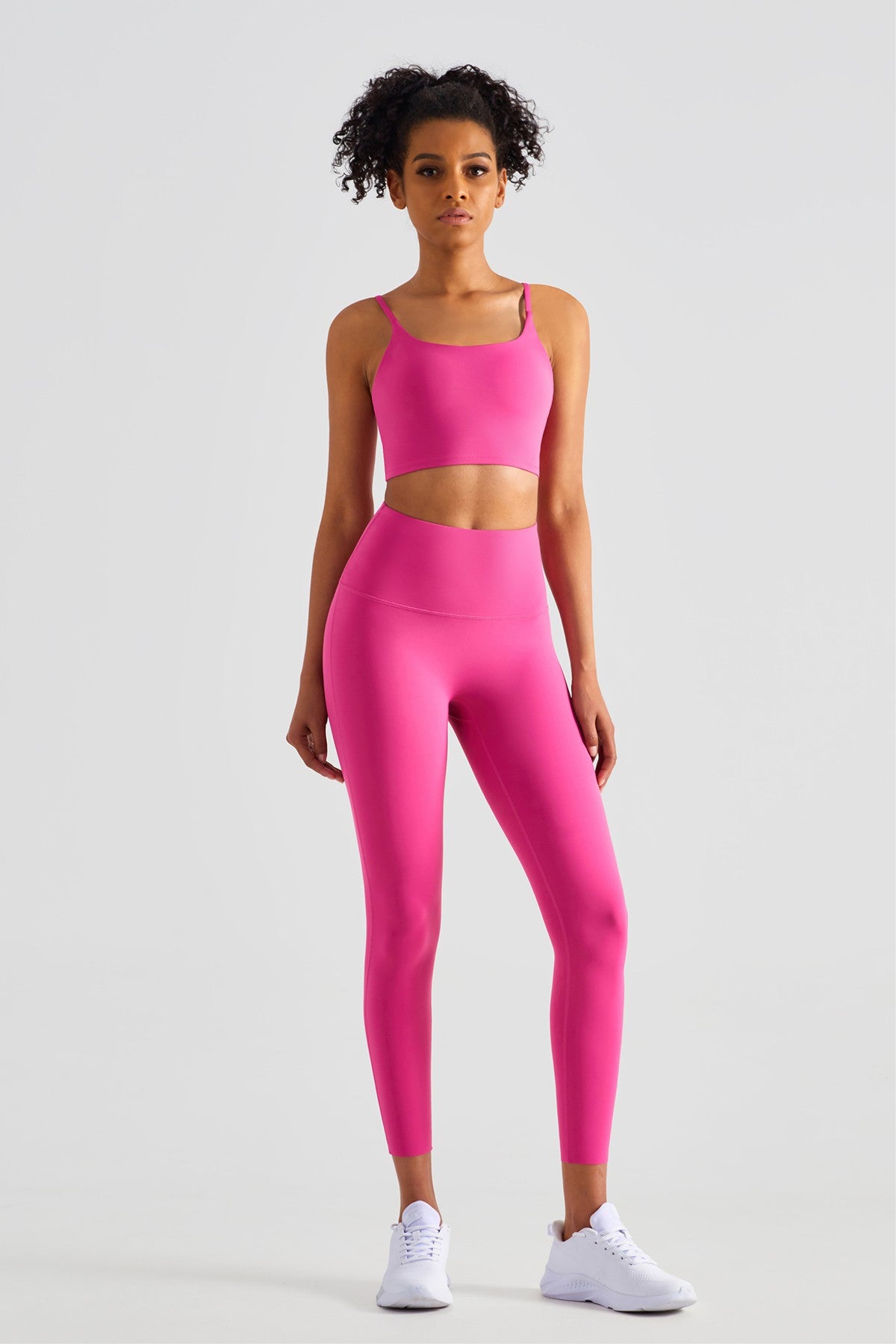 Savvi Fit Pink Bra and Leggings Set with White Accent Stripes