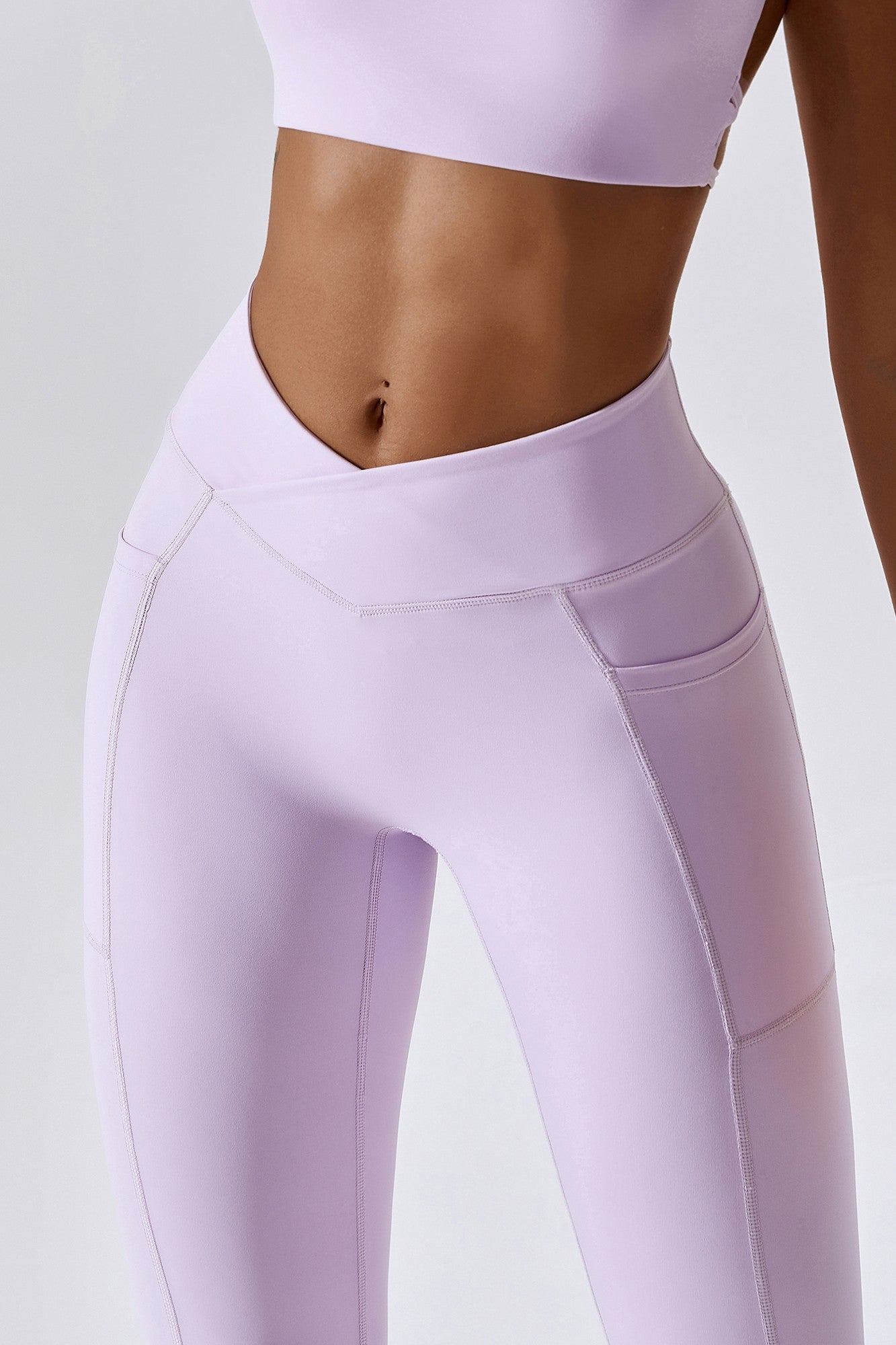crossover leggings with pockets - lilac