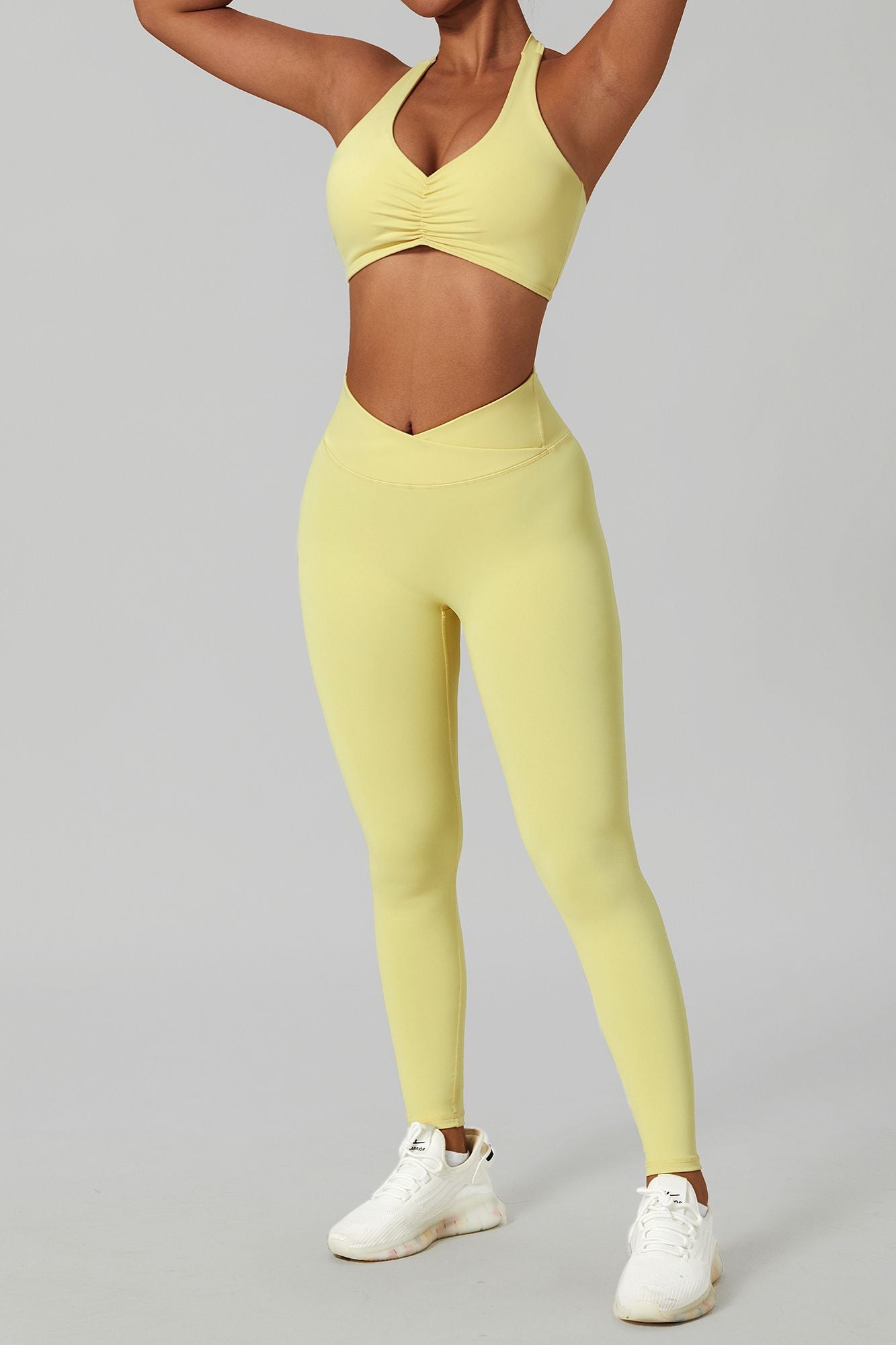Be Fit Love Strength Faith with Yellow Trim Scrunch Butt Shorts and Bra Top  Set - Be Fit Apparel