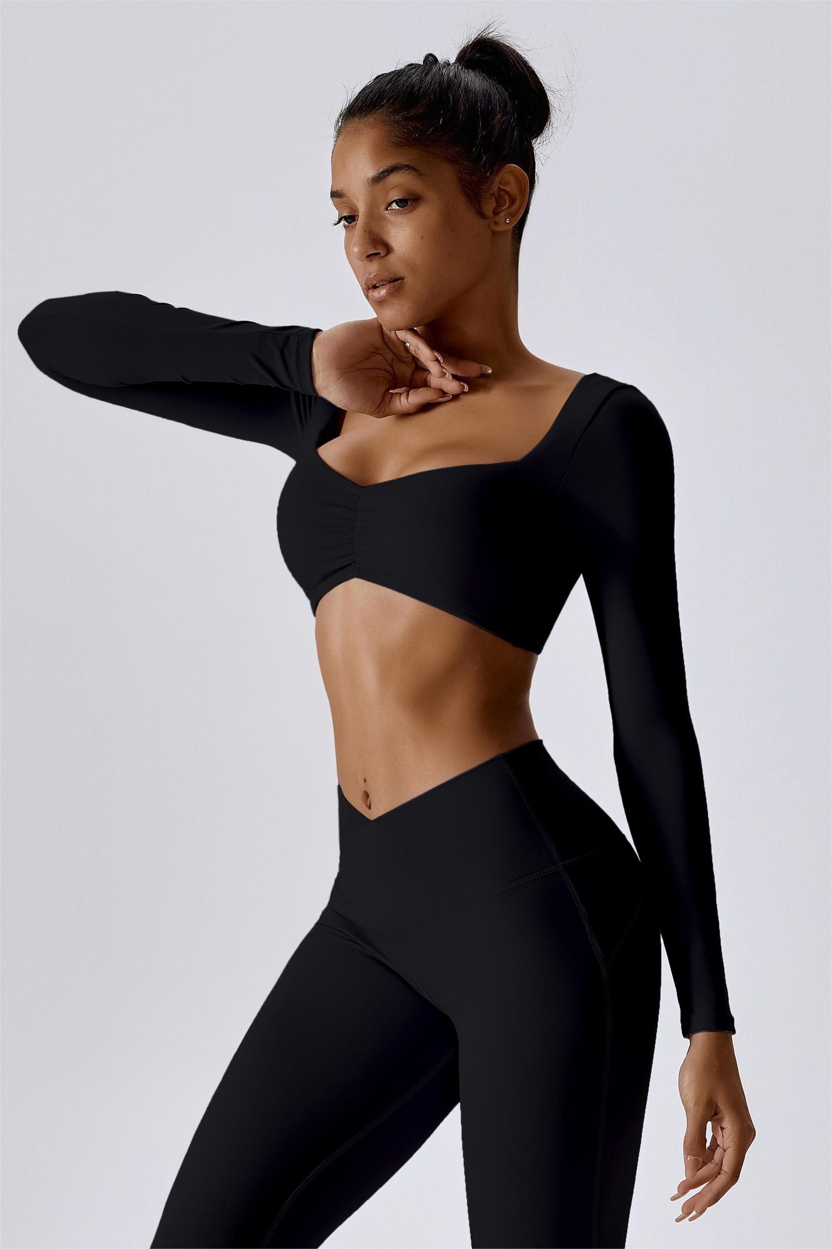 2-In-1 Long Sleeve Crop Tops with Built-in Bra For Women – Zioccie