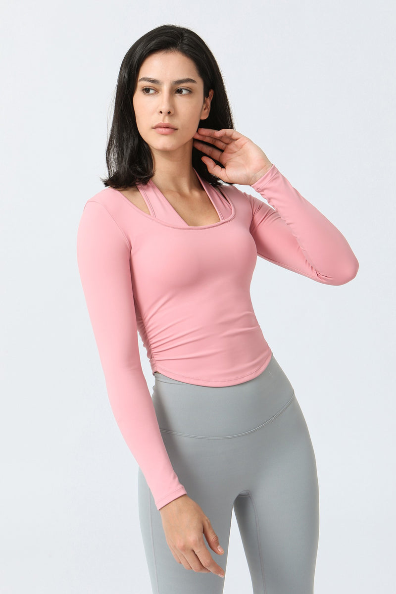 Women's Halterneck Long Sleeve Crop Top with Built-In Bra – Zioccie