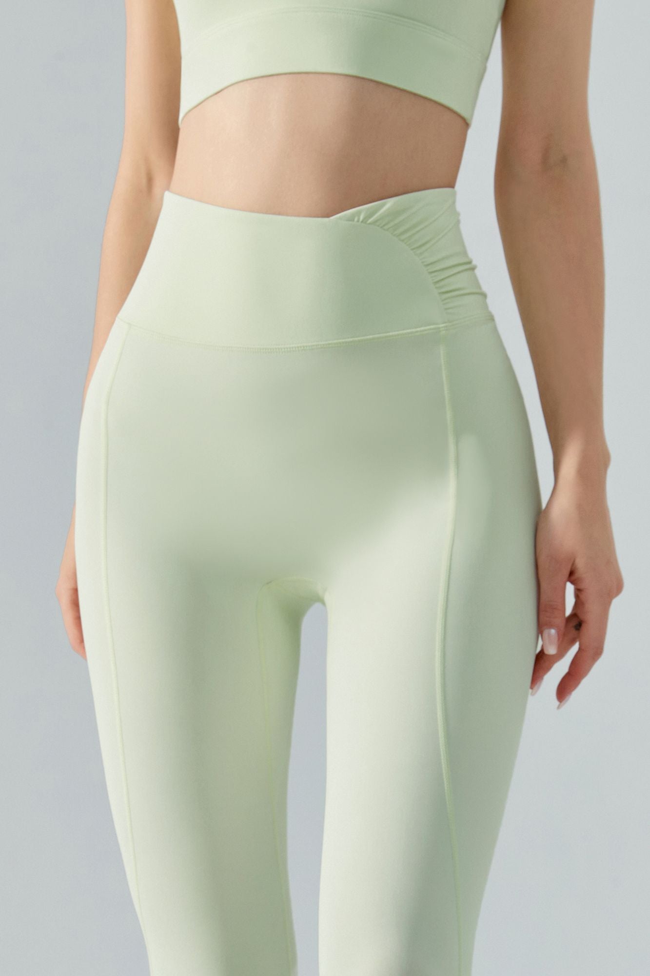 High Waist Ruched Side Pants-Green