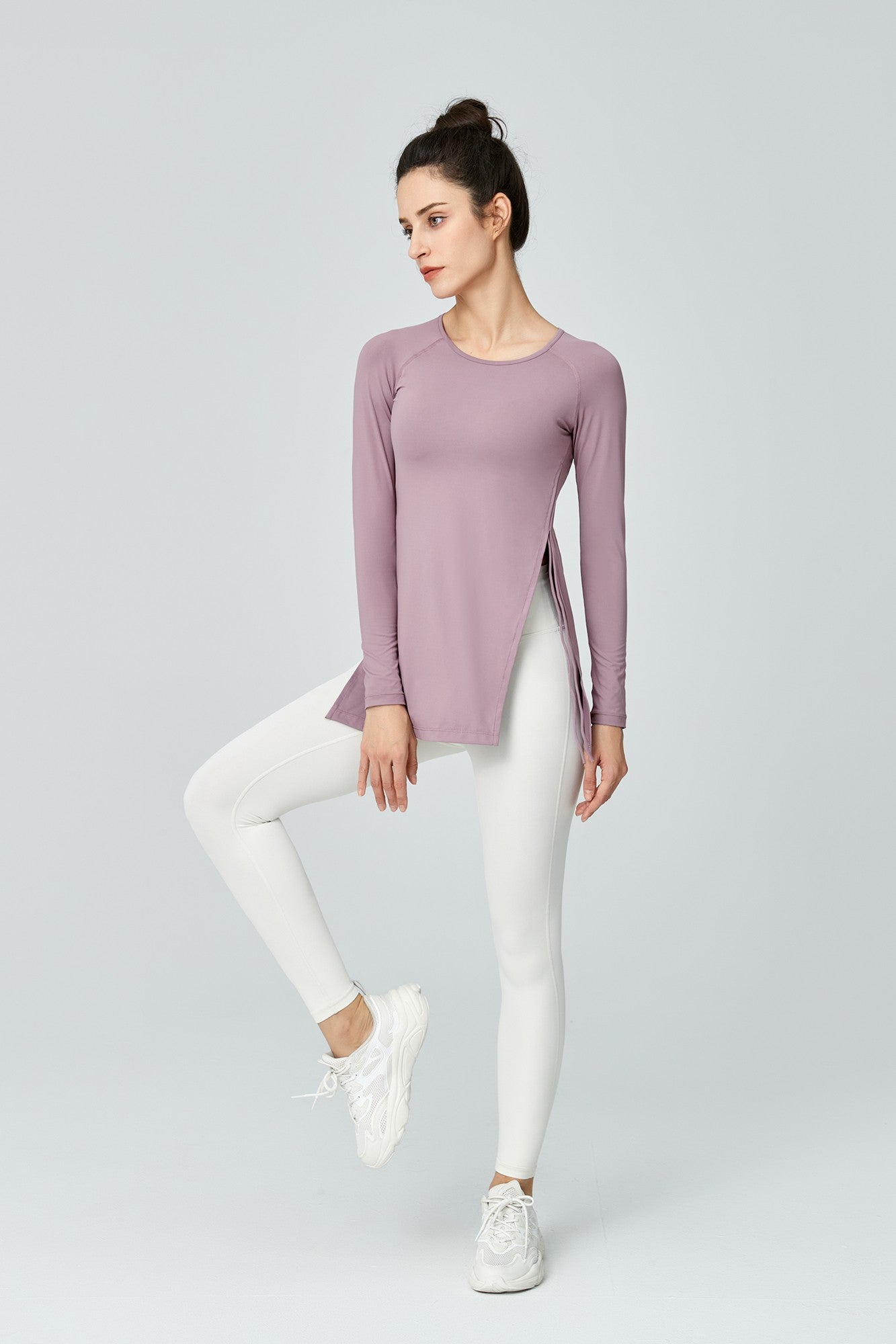 Women's Split Hem Longline Tunic Top - Long Sleeve Workout Shirts